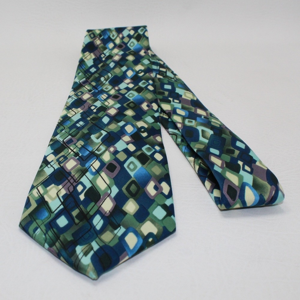 J. Garcia Mens Tie Lady with Argyle Socks Blue Green Geometric Collection 58